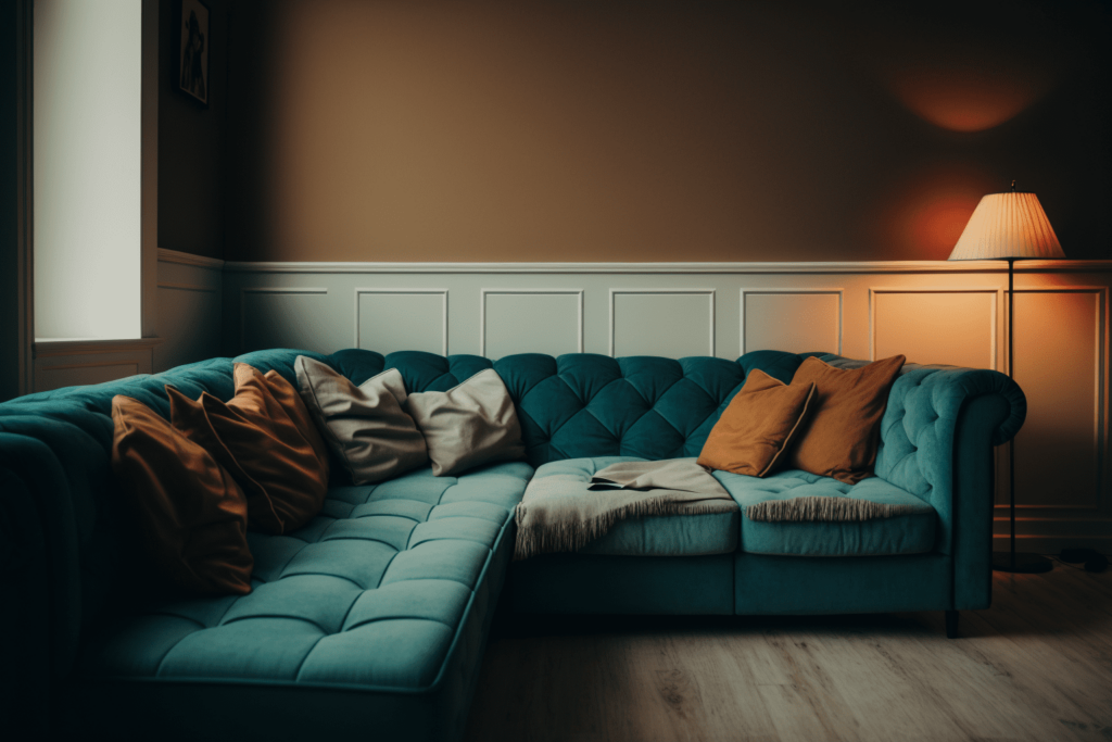 Сине-голубой угловой диван
