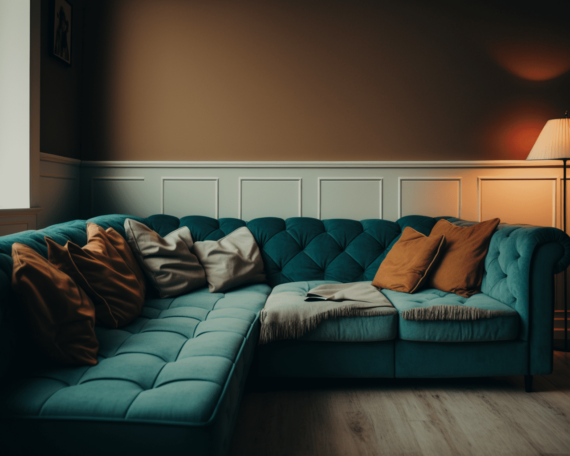 Сине-голубой угловой диван